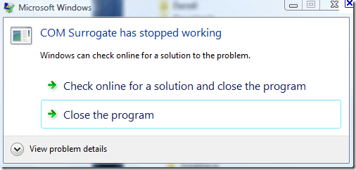 Fix COM Surrogate has Stopped Working in Windows 7